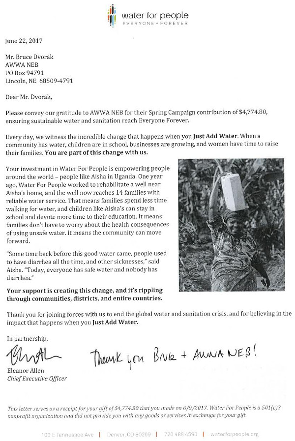 Thank-you letter from WFP